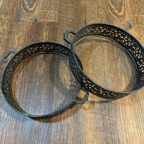 Vintage Reed and Barton cradle with handle Round Casserole Dish ? set of 2 - Picture 1 of 7